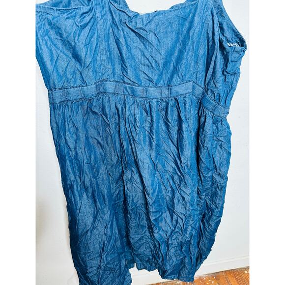 DRAPER JAMES X ELOQUII Denim Blue Chambray 100% Cotton Gold Button Dress sz 24 - Picture 12 of 15